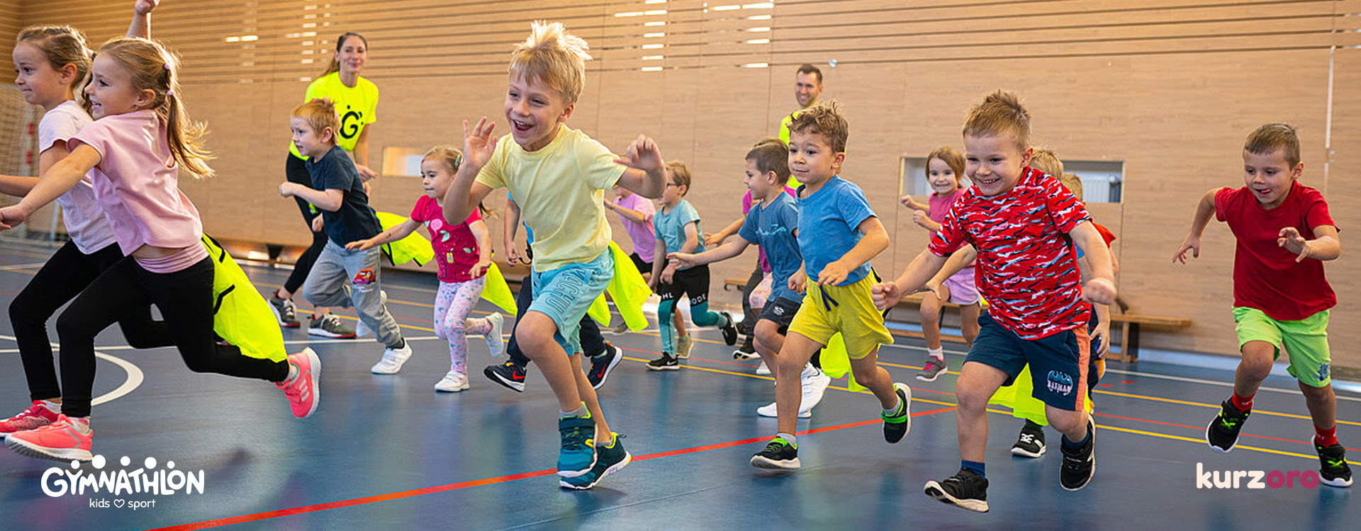 Gymnathlon Junior – všestranný sportovní kurz pro děti 4–6 let zaměřený na rozvoj pohybových dovedností a motivace ke sportu.