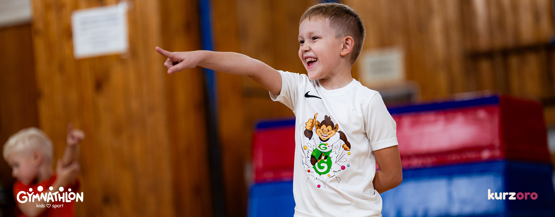 Gymnathlon Junior – všestranný sportovní kurz pro děti 4–6 let zaměřený na rozvoj pohybových dovedností a motivace ke sportu.